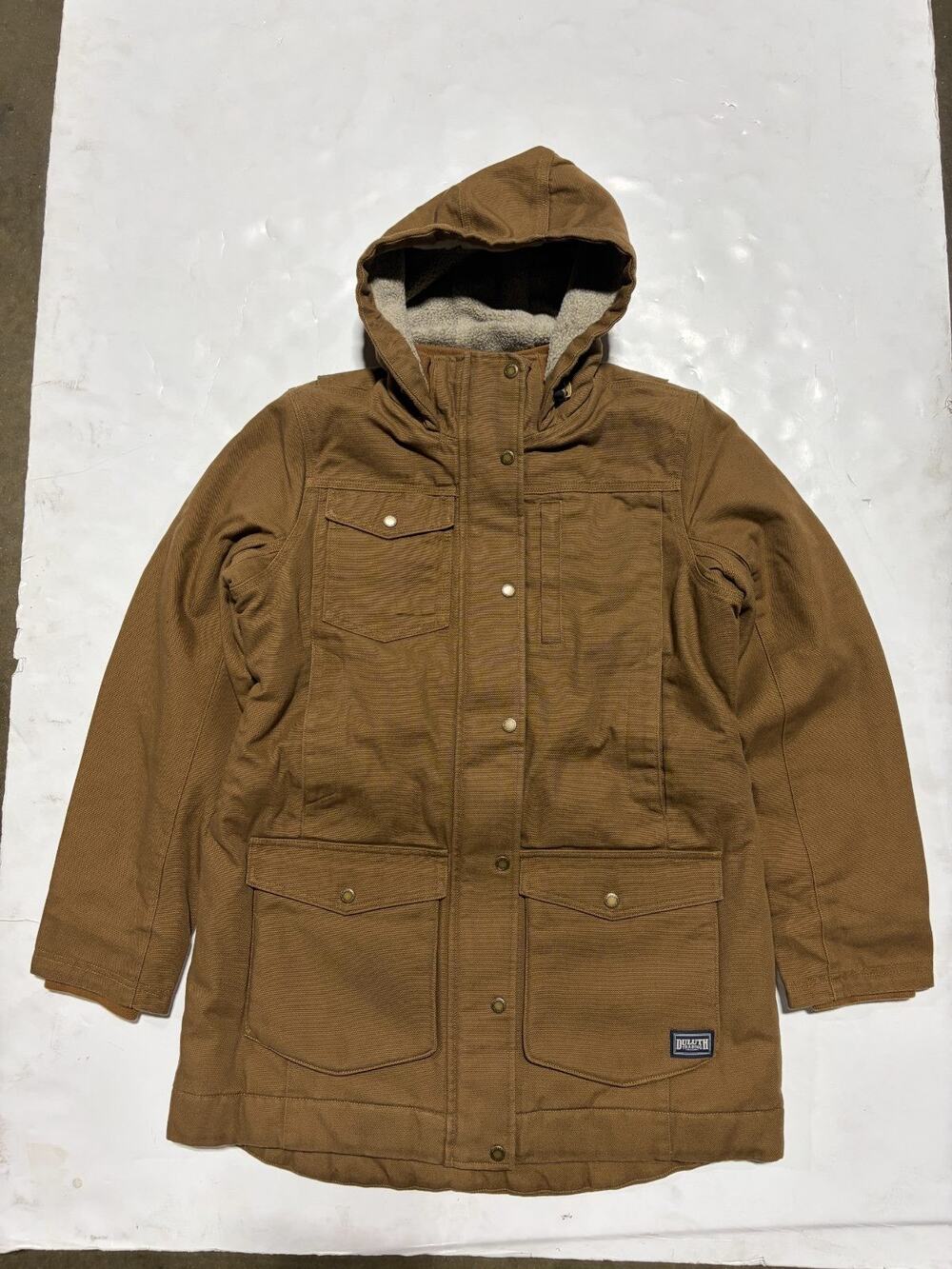 Duluth Trading Women's Superior Fire Hose Parka Medium Brown Hooded Insulated NW